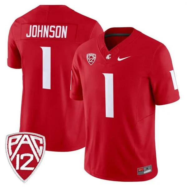 Washington State Cougars #1 Angel Johnson 2025 Crimson College Football Game Jersey