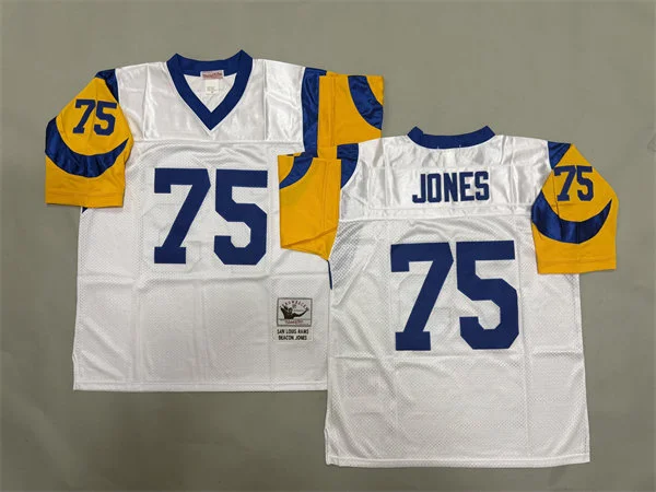 Mens St. Louis Rams #75 Deacon Jones White Mitchell & Ness Throwback Vintage Football Jersey