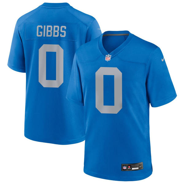 Mens Detroit Lions #0 Jahmyr Gibbs Nike 2025 Royal Alternate Retro Jersey