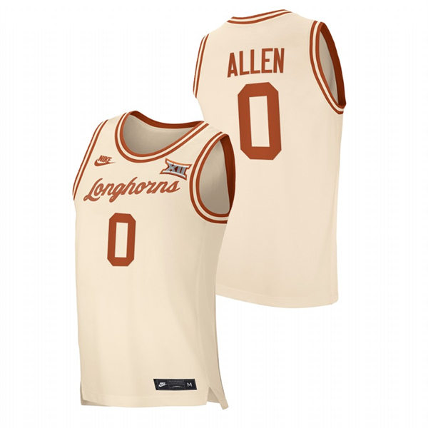 Men's Youth Texas Longhorns #0 Timmy Allen Nike 2022 Cream Retro College Basketball Jersey