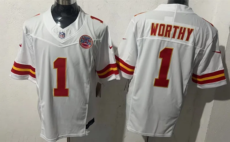 Mens Kansas City Chiefs #1 Xavier Worthy Nike White Vapor Untouchable Limited Jersey