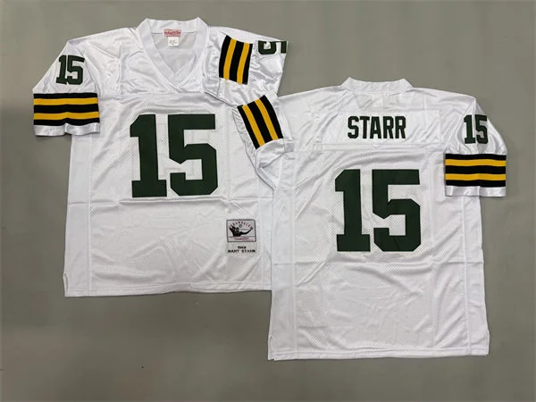 Men's Green Bay Packers #15 Bart Starr White 1969 Throwback Jersey