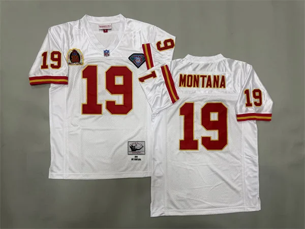 Mens Kansas City Chiefs #19 Joe Montana White 1994 Throwback Jersey
