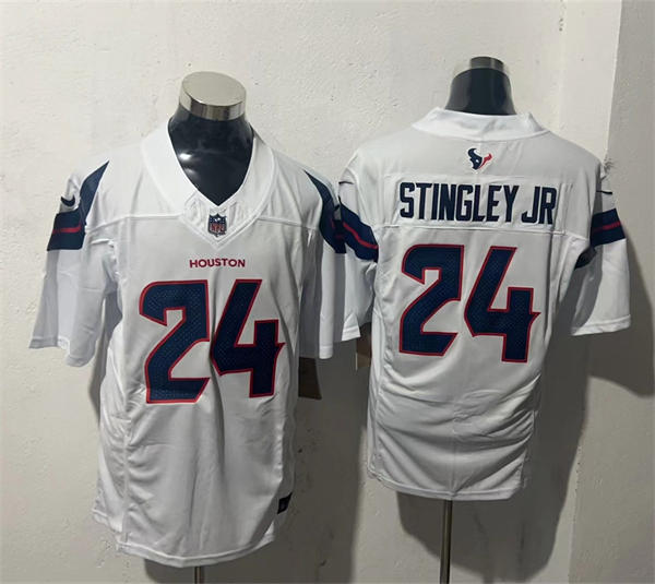 Men's Houston Texans #24 Derek Stingley Jr  Nike 2024 White Vapor Limited Player Jersey