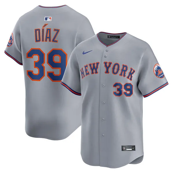 Mens New York Mets #39 Edwin Diaz Nike 2025 Gray Road Limited Player Jersey