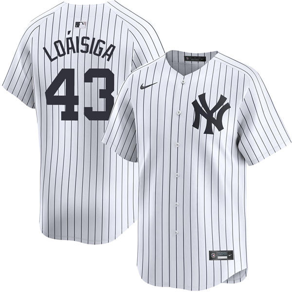 Mens New York Yankees #43 Jonathan Loaisiga White Home with Name Limited Jersey