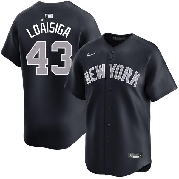 Mens New York Yankees #43 Jonathan Loaisiga Navy Grey Alternate 2nd with Name New York Limited Jersey
