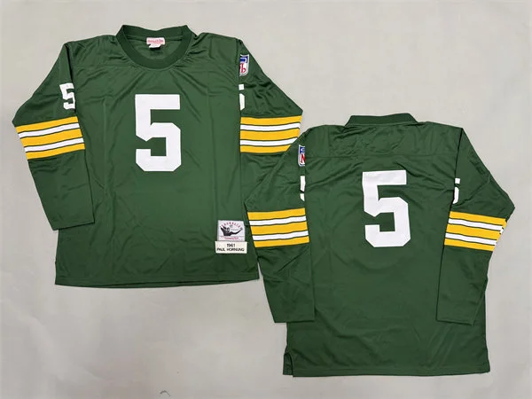 Men's Green Bay Packers #5 Paul Hornung 1961 Green Long-Sleeved Throwback Jersey