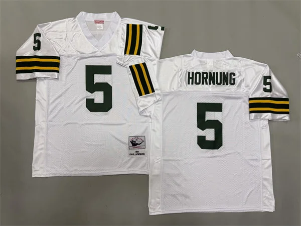 Men's Green Bay Packers #5 Paul Hornung 1961 White Throwback Jersey