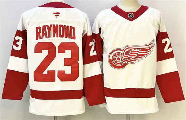 Men's Detroit Red Wings #23 Lucas Raymond Fanatics White Away Jersey