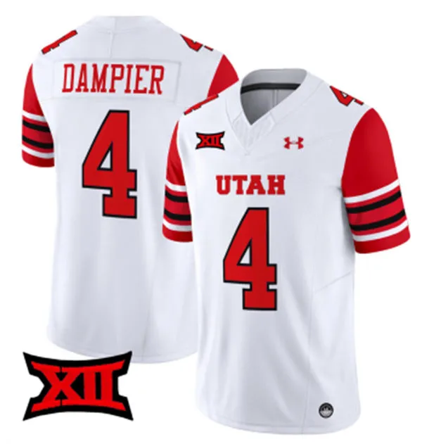Mens Youth Utah Utes #4 Devon Dampier 2025 XII White College Football Game Jersey
