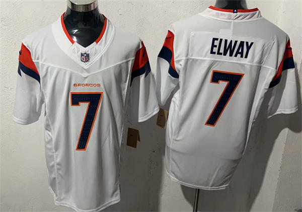 Mens Denver Broncos Retired Player #7 John Elway Nike White Vapor F.U.S.E. Limited Jersey