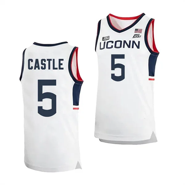 Mens Youth UConn Huskies #5 Stephon Castle 2024 White Uconn College Basketball Game Jersey