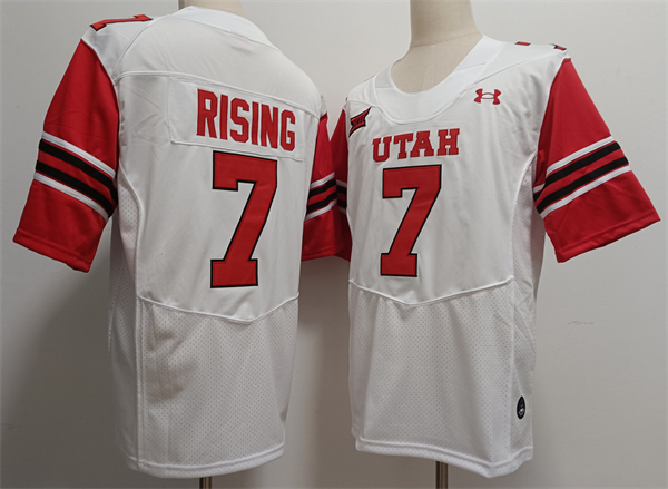 Mens Utah Utes #7 Cameron Rising 2024 XII White College Football Game Jersey
