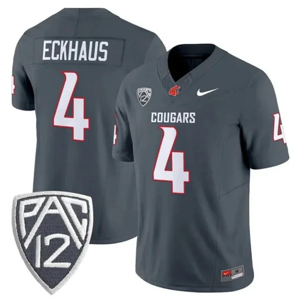 Washington State Cougars #4 Zevi Eckhaus 2025 Charcoal College Football Game Jersey