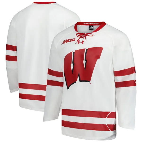 Wisconsin Badgers Custom WCHA White Hockey Game Jersey