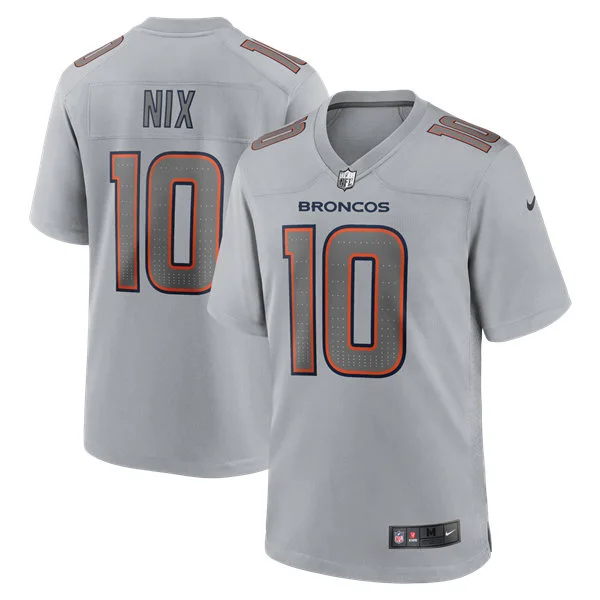 Mens Denver Broncos #10 Bo Nix Gray Atmosphere Fashion Game Jersey