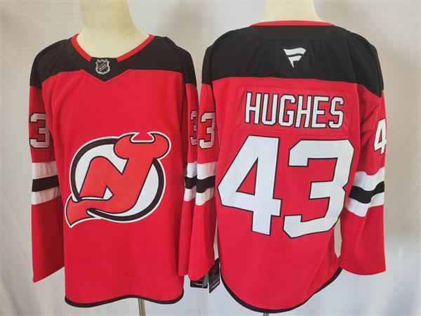 Mens New Jersey Devils #43 Luke Hughes Fanatics Home Red Jersey