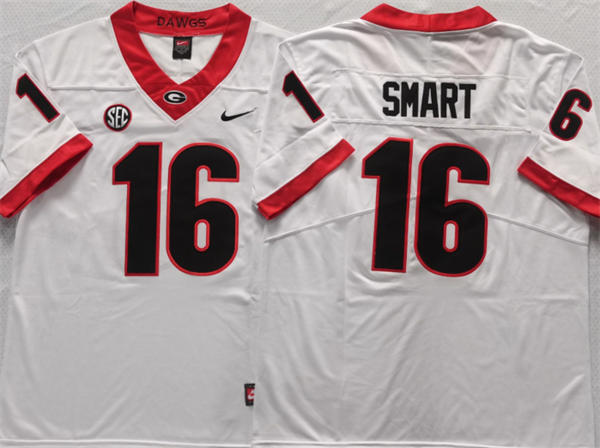Mens Georgia Bulldogs #16 Kirby Smart Nike White College Football Game jersey