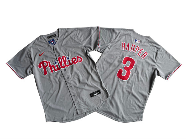 Men's Philadelphia Phillies #3 Bryce Harper  Nike Gray Road Cool Base Jersey