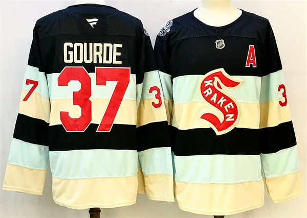 Mens Seattle Kraken #37 Yanni Gourde 2024 NHL Winter Classic Premier Player Jersey - Deep Sea Blue