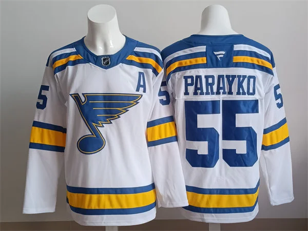 Mens St. Louis Blues #55 Colton Parayko Fanatics 2025 White Away Player Premium Jersey