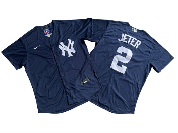 Mens New York Yankees #2 Derek Jeter Nike Navy with Name Cool Base Baseball Jersey