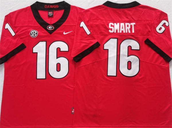 Mens Georgia Bulldogs #16 Kirby Smart Nike Red Home College Football Game jersey
