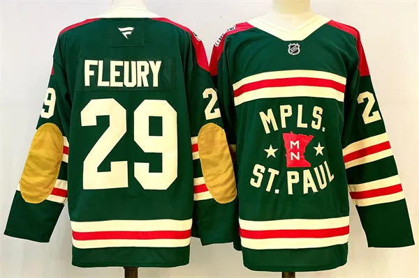 Mens Minnesota Wild #29 Marc-Andre Fleury Fanatics Green 2022 Winter Classic State of Hockey Jersey