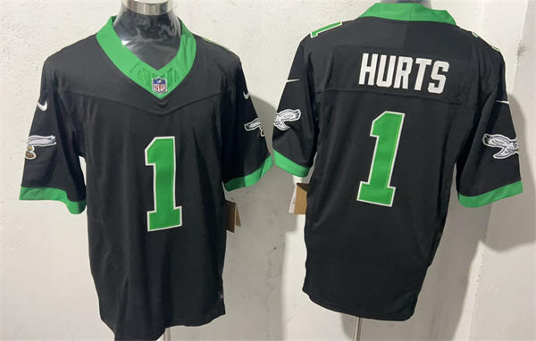 Mens Philadelphia Eagles #1 Jalen Hurts  2023 Nike Black 1996 Retro Jersey