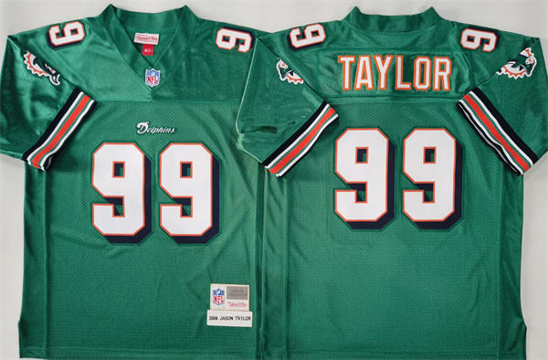 Men's Miami Dolphins Retired Player #99 Jason Taylor Aqua 2006 Mitchell & Ness Throwback Jersey