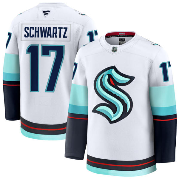 Mens Seattle Kraken #17 Jaden Schwartz Fanatics Away White Premium Player Jersey