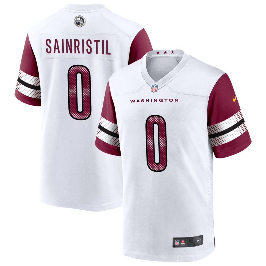 Mens Washington Commanders #0 Mike Sainristil Nike White Away Vapor Limited Jersey
