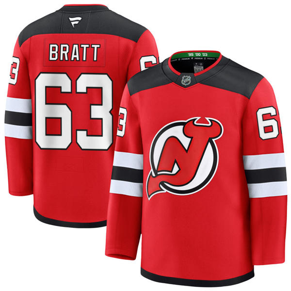 Mens New Jersey Devils #63 Jesper Bratt Fanatics Home Red Stitched Jersey