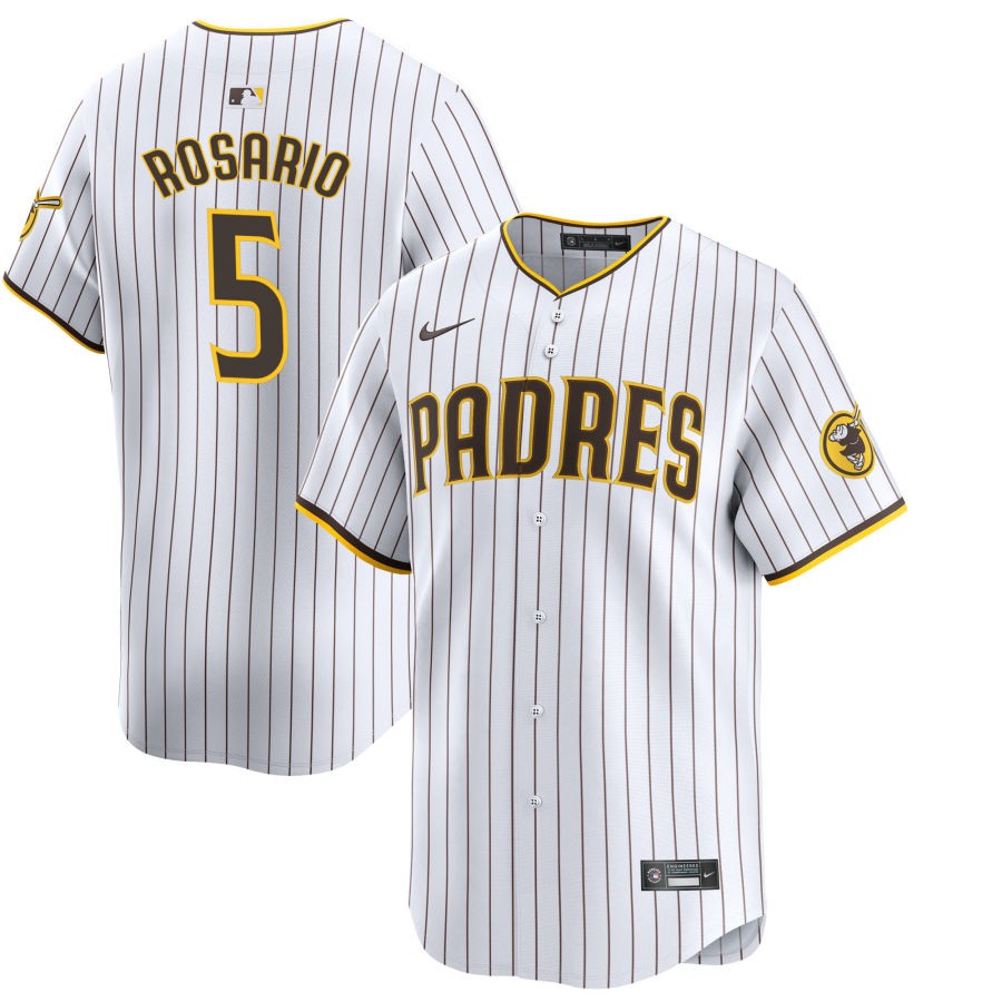 Mens San Diego Padres #5 Eguy Rosario White Brown Pinstripe Home FlexBase Player Jersey