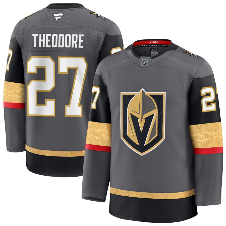 Mens Vegas Golden Knights #27 Shea Theodore Stitched Fanatics Gray Alternate Premium Jersey