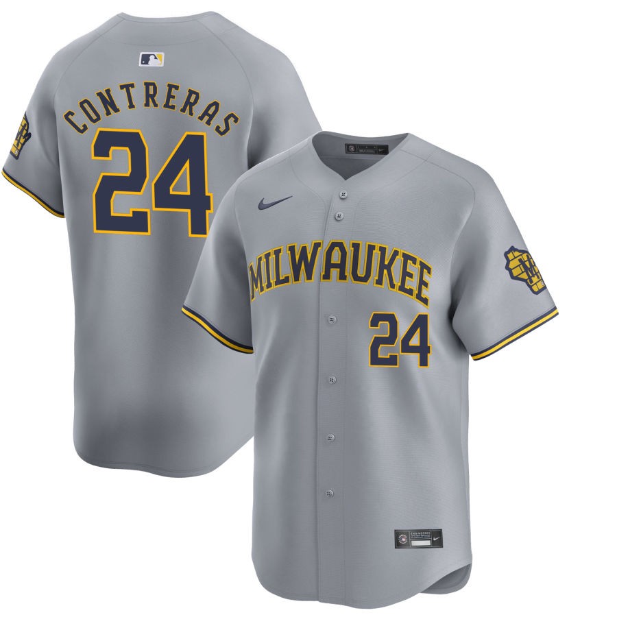 Mens Milwaukee Brewers #24 William Contreras Nike Gray Road Limited Jersey