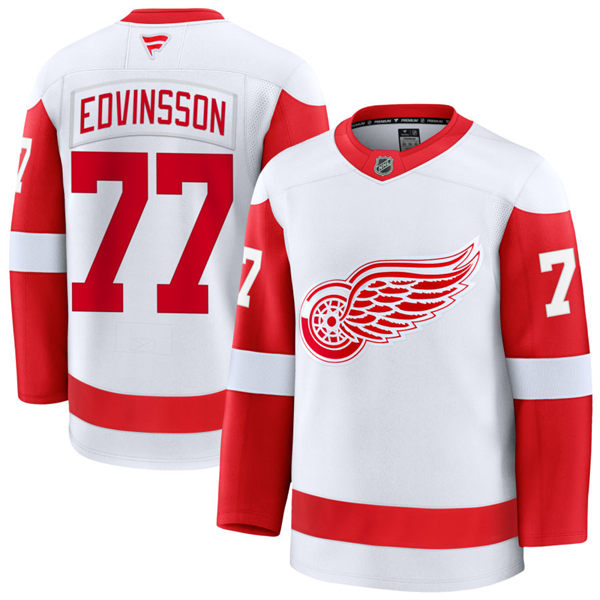 Mens Detroit Red Wings #77 Simon Edvinsson Fanatics White Away Jersey