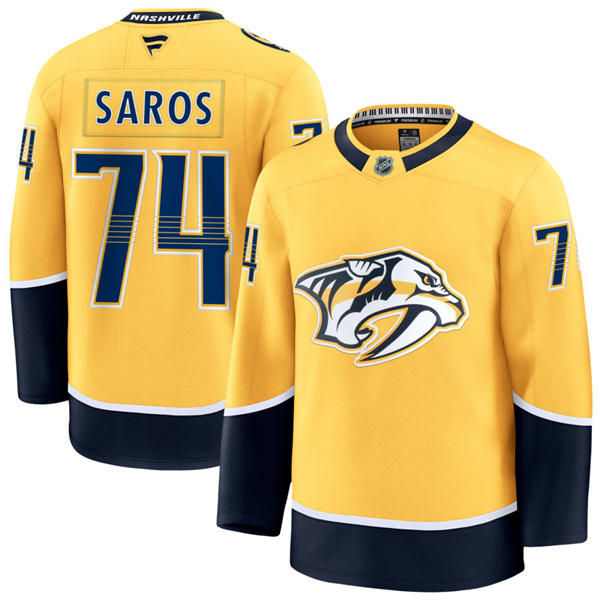 Men's Nashville Predators #74 Juuse Saros Fanatics Gold Home Premium Jersey