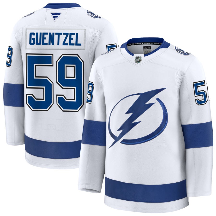Mens Tampa Bay Lightning #59 Jake Guentzel Fanatics White Away Jersey