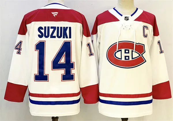 Mens Montreal Canadiens #14 Nick Suzuki Fanatics White Away Jersey