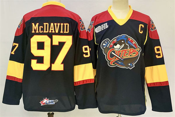 Men's Erie Otters #97 Connor McDavid Black Stitched OHL Hockey Jersey
