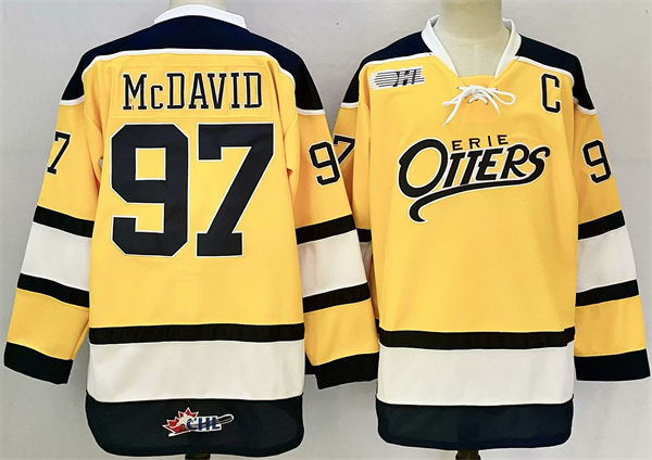 Men's Erie Otters #97 Connor McDavid Yellow Stitched OHL Hockey Jersey