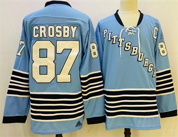 Mens Pittsburgh Penguins #87 Sidney Crosby 2022 Light Blue Team Classics Jersey