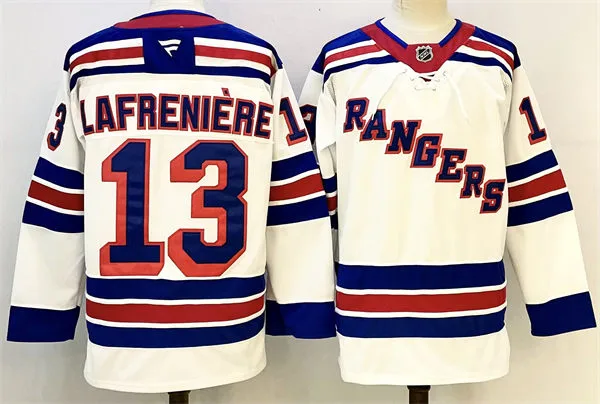 Mens New York Rangers #13 Alexis Lafreniere Fanatics White Away Jersey