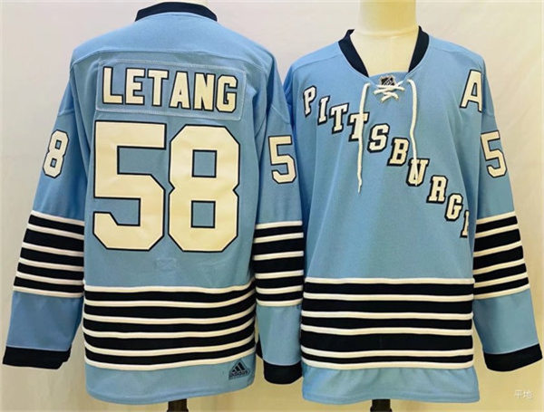 Mens Pittsburgh Penguins #58 Kris Letang 2022 Light Blue Team Classics Jersey