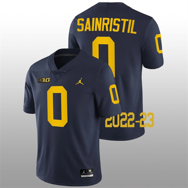Womens Michigan Wolverines #0 Mike Sainristil Navy Jordan Brand Stitched College Football Jersey