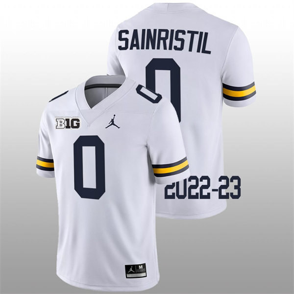 Womens Michigan Wolverines #0 Mike Sainristil White Jordan Brand Stitched College Football Jersey