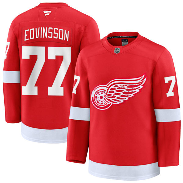 Mens Detroit Red Wings #77 Simon Edvinsson Fanatics Home Red Jersey