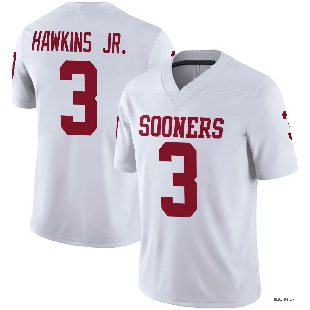 Oklahoma Sooners #3 Michael Hawkins Jr. White College Football Game Jersey